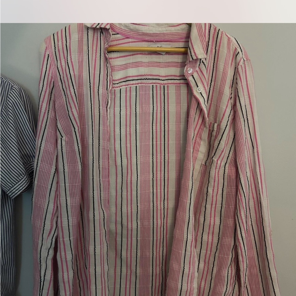 pink stripped button up